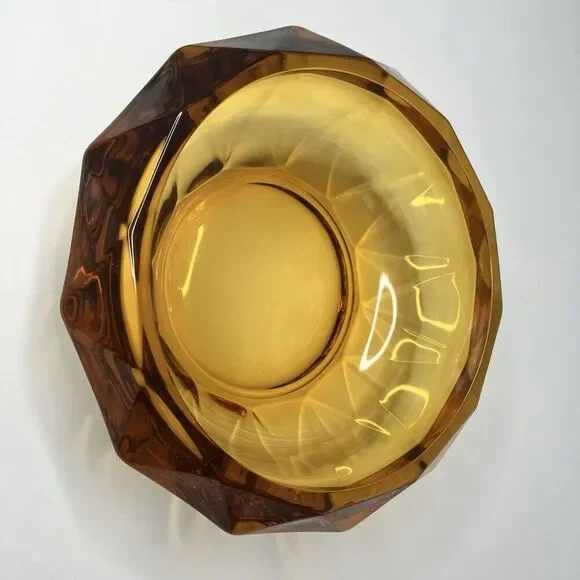 VTG Viking Amber Glass Covered Candy Dish Bowl Lid Diamond Point 7.5" - Picture 3 of 12